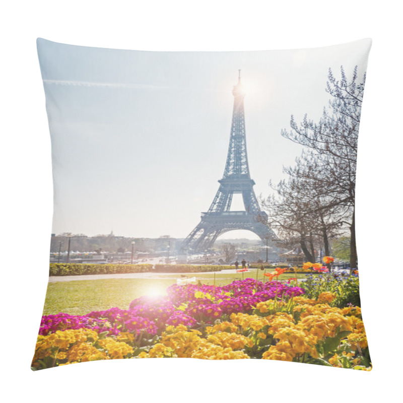 Personality  Eiffel Tower With Flowers In The Foreground In Paris Pillow Covers