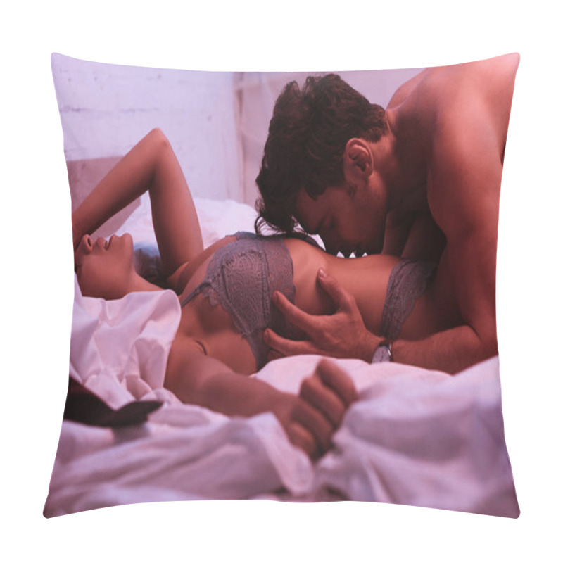 Personality  Selective Focus Of Sexy Man Kissing Body Of Passionate Girlfriend Pillow Covers