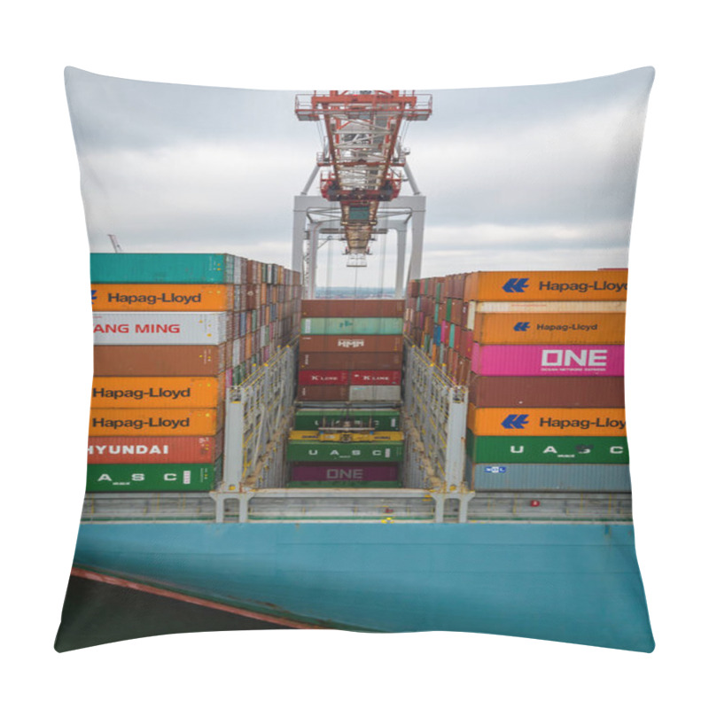 Personality  Southampton UK, 2023, A Container Ship Is Loaded With Cargo And Goods Pillow Covers