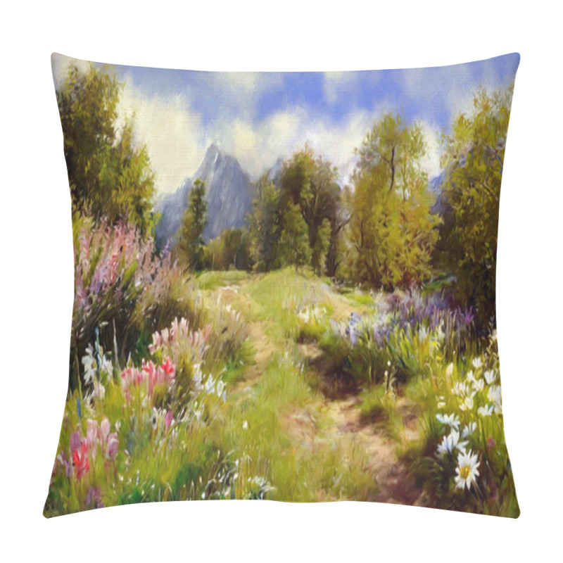 Personality  Digital Oil Paintings Landscape, Spring In The Mountains. Fine Art, Artwork Pillow Covers