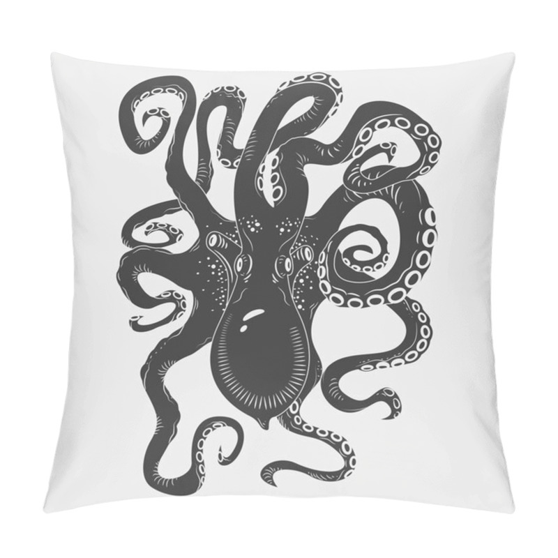 Personality  Black Danger Cartoon Octopus Characters With Curling Tentacles Swimming Underwater, Isolated On White. Tattoo Or Pattern On A T-shirt, Poster Or Logo, Vector Illustration Pillow Covers