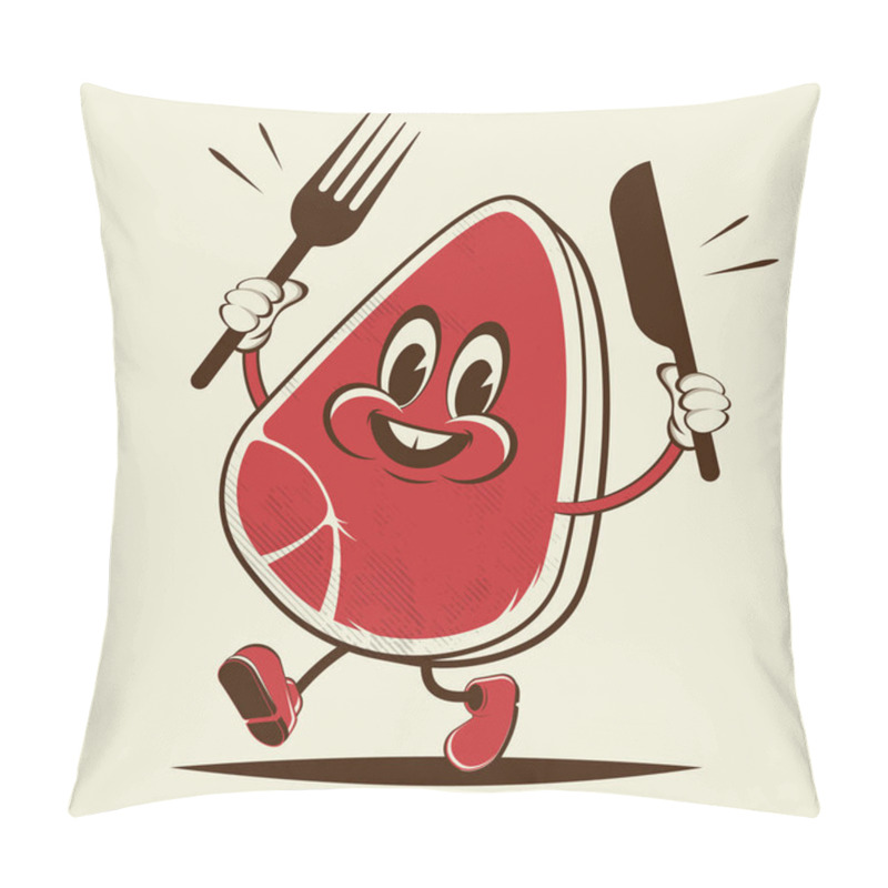 Personality  Funny Steak Retro Cartoon Illustration Pillow Covers