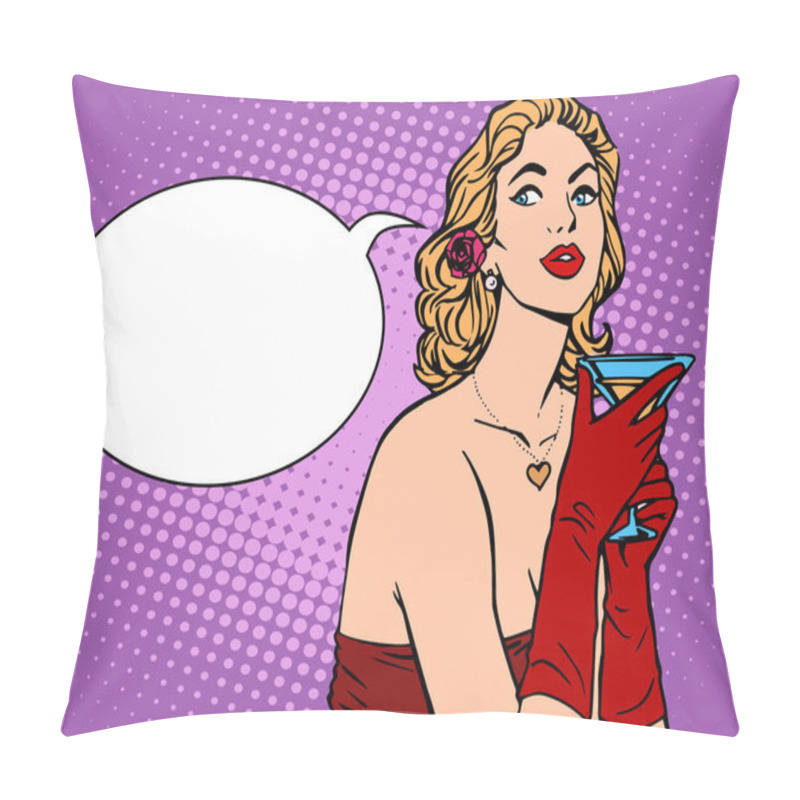 Personality  Beautiful Woman In Red With A Drink Pillow Covers