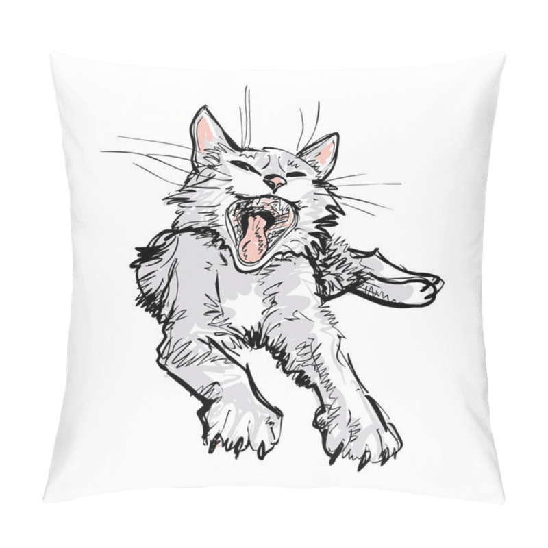 Personality  Yawning Cat Illustration (vector) Pillow Covers