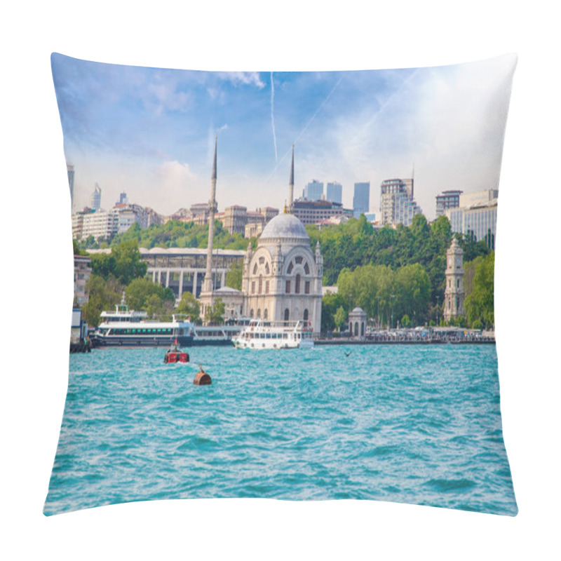 Personality  Dolmabahce Mosque And Modern Skyscraper, Istanbul, Turkey. Pillow Covers