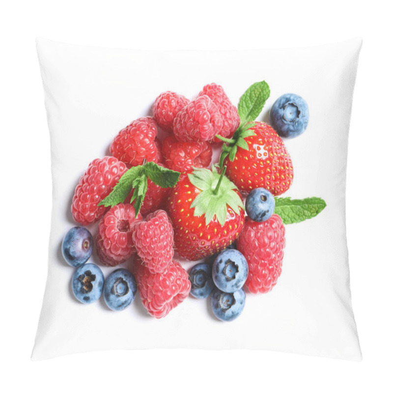 Personality  Raspberries, Strawberries And Blueberries On White Background Pillow Covers