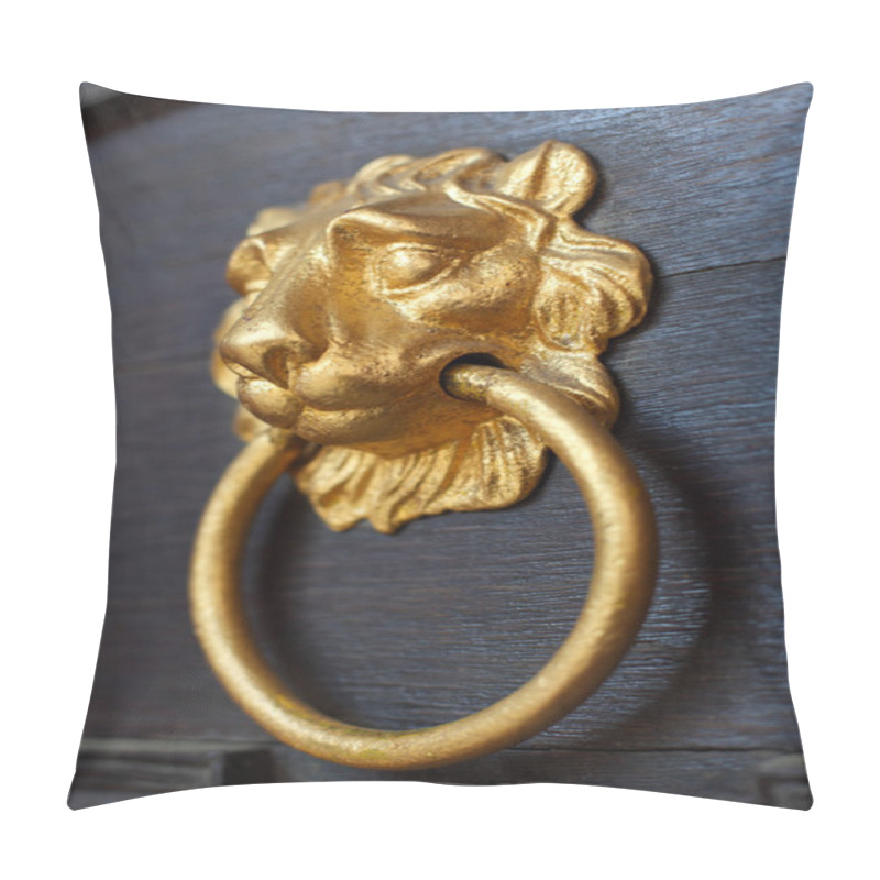 Personality  Lion Head Door Knocker On A Old Wooden Door Pillow Covers