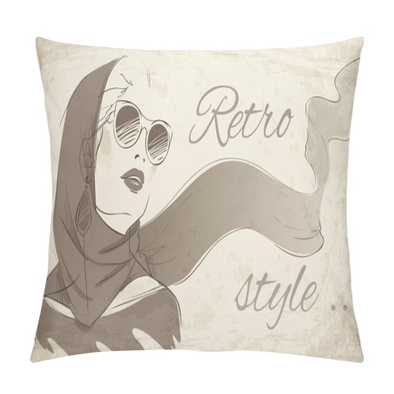 Personality  Beautiful Retro Woman Portrait Wearing Kerchief Pillow Covers