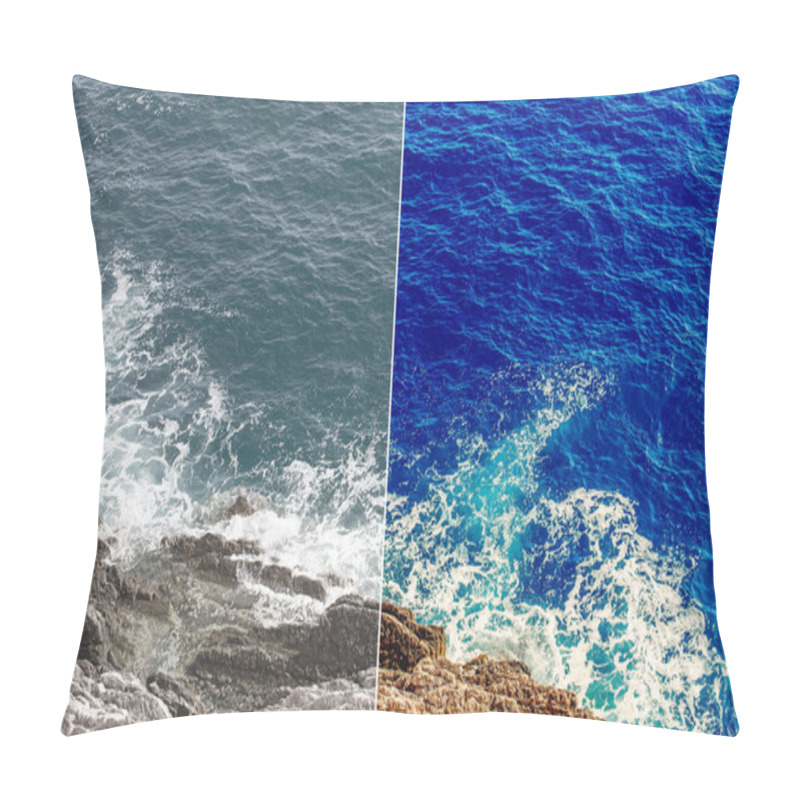 Personality  Photo Before And After The Image Editing Process. Sea Rocks Pillow Covers