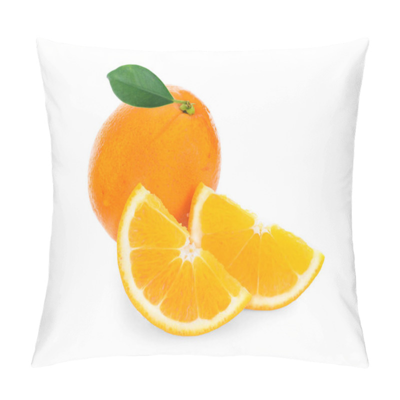 Personality  Orange Fruit With Orange Slices And Leaves Isolated On White Background Pillow Covers