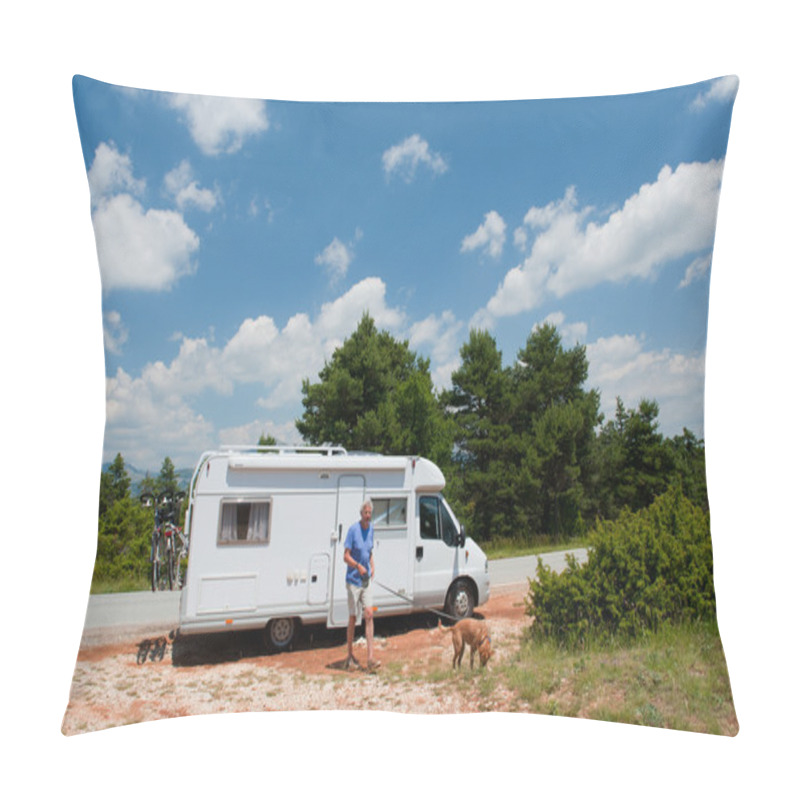 Personality  Man Is Traveling By Mobile Home Pillow Covers