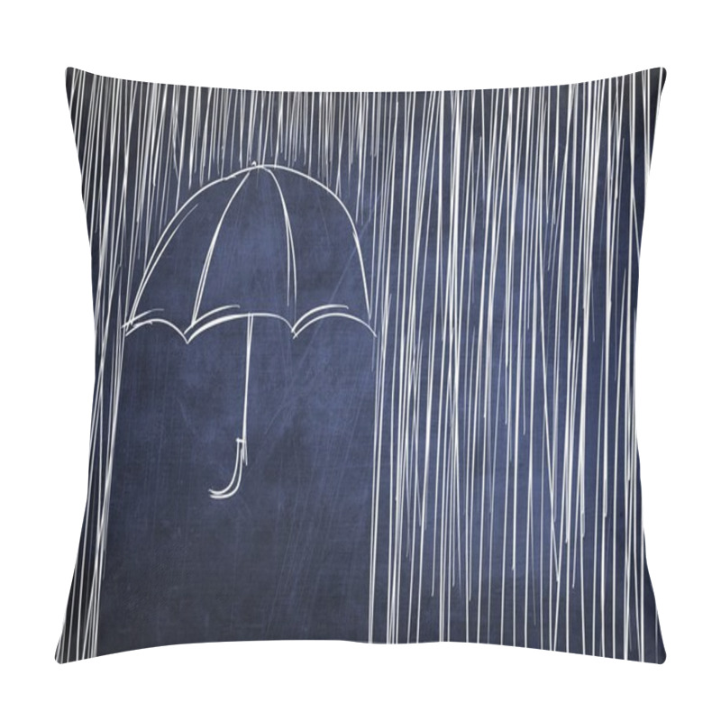 Personality  Umbrella And Rain, Conceptual Sketch On Chalkboard Pillow Covers