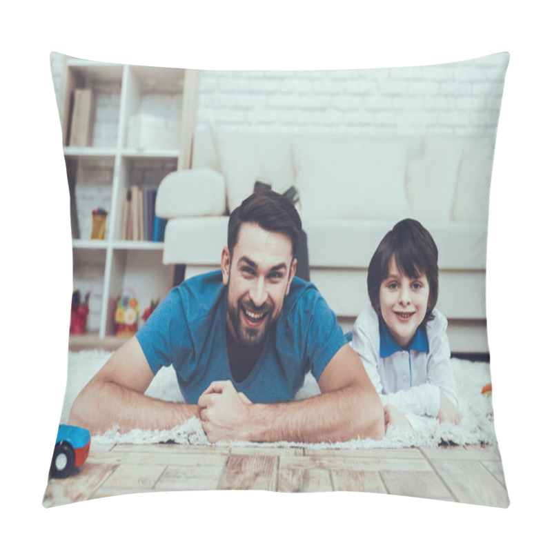 Personality  Boy. Happy Together. Smile. Toys. Have Fun. Son. Plays Games. Smiling Kid. Father. Leisure Time. Man. Home Time. Teddy Bear. Cars. Holidays. Spends Time. Have A Good Time. Happiness. Pillow Covers