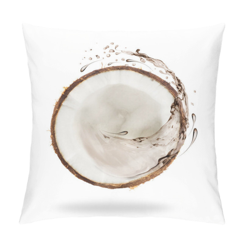 Personality  Piece Of Cut Coconut With Splashes Of Juice, Isolated On White  Pillow Covers