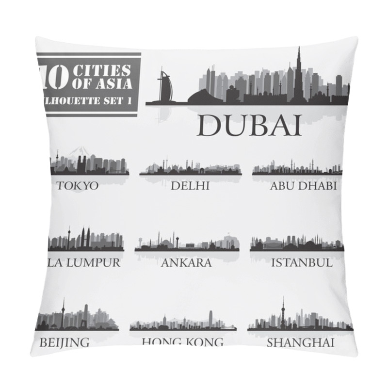 Personality  Set Of Skyline Cities Silhouettes. 10 Cities Of Asia 1 Pillow Covers