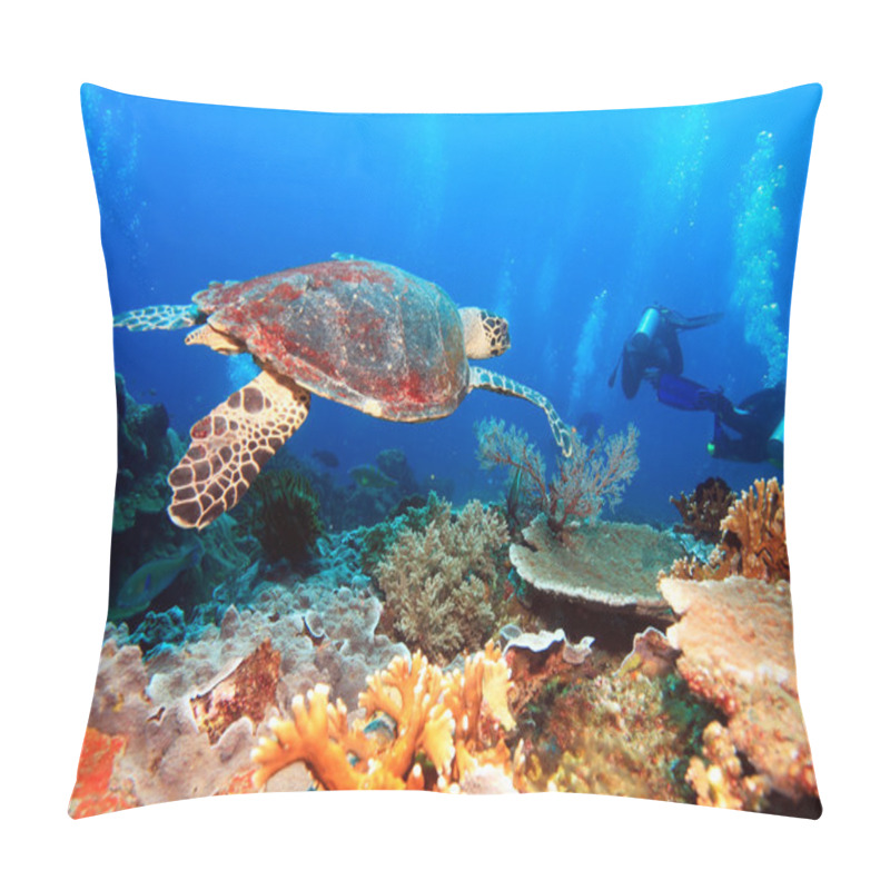 Personality  Green Sea Turtle Near Coral Reef, Bali  Pillow Covers