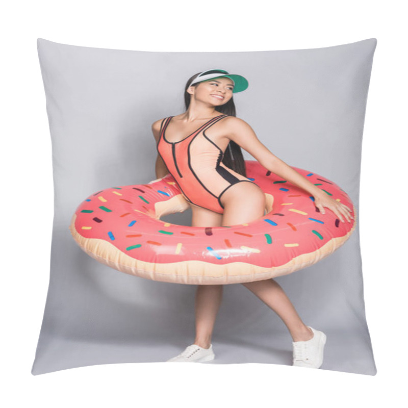 Personality  Woman In Swimsuit Wearing Pool Float Pillow Covers