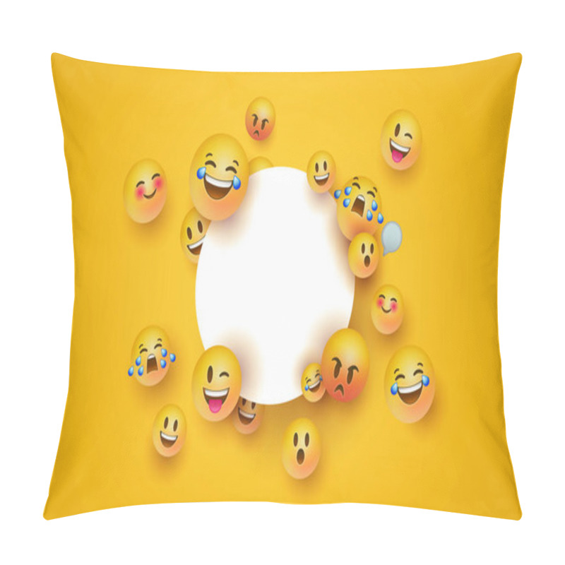 Personality  Fun Yellow Emoji Icon White Circle Frame Template Pillow Covers