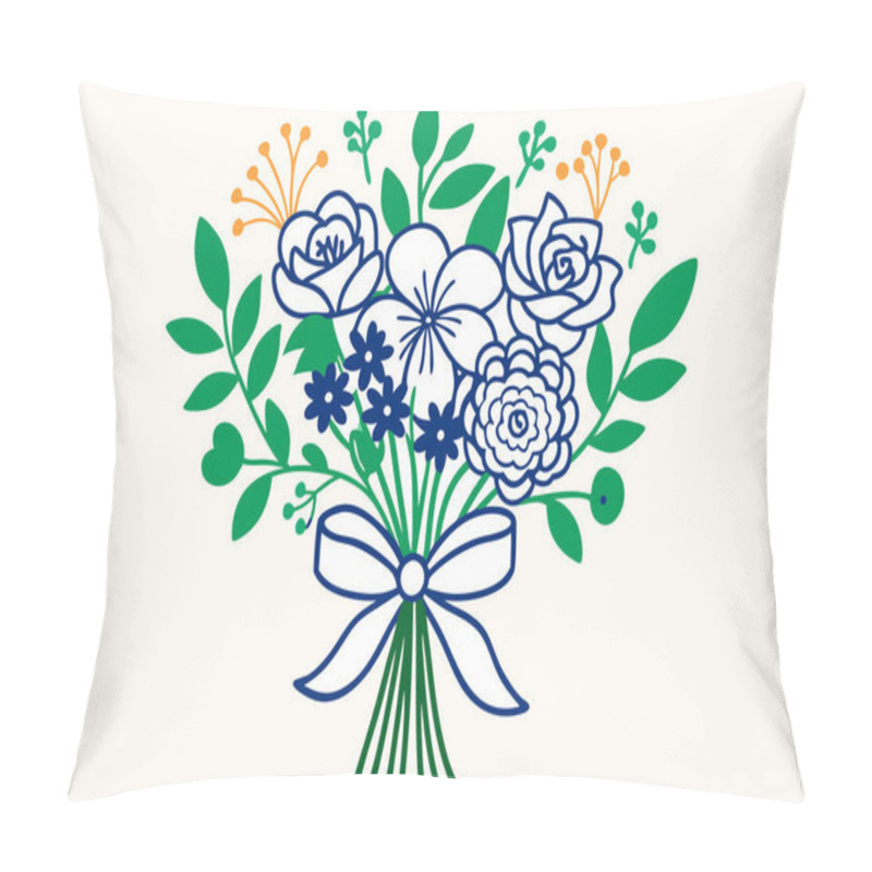 Personality  Colorful Bouquet Of Vibrant Flowers With Ribbon Vector Illustration Design For Creative Projects Pillow Covers