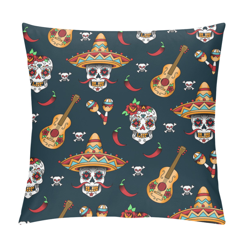 Personality  Mexican Sugar Skulls With Chili Peppers Pillow Covers