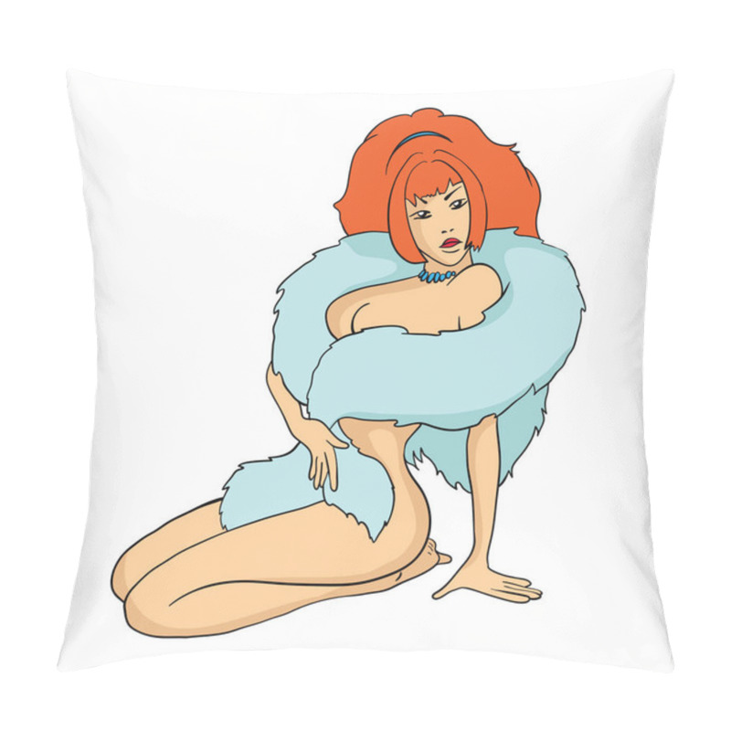 Personality  Beautiful Sexy Redhead Woman In Provocative Pose. Vector Illustration, Isolated On White. Pillow Covers