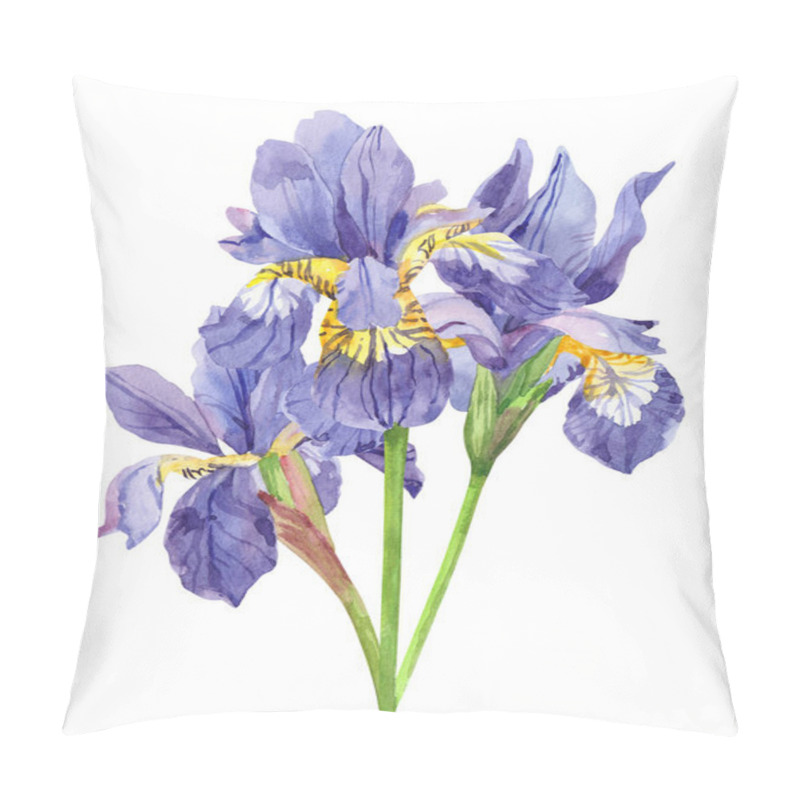 Personality  Watercolor Set Of Irises, Hand Drawn Floral Illustration, Blue Flowers Isolated On White Background. Pillow Covers