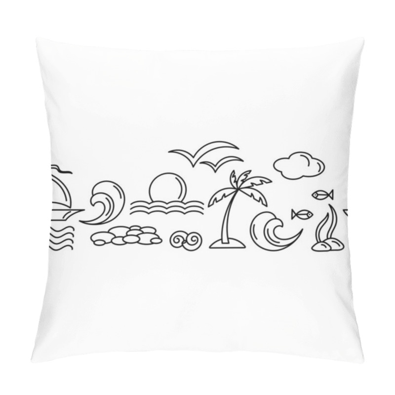 Personality  Seamless Border. Vacation Travel. The Concept Of Sea Cruises, Vector Motif . Monochrome Pillow Covers