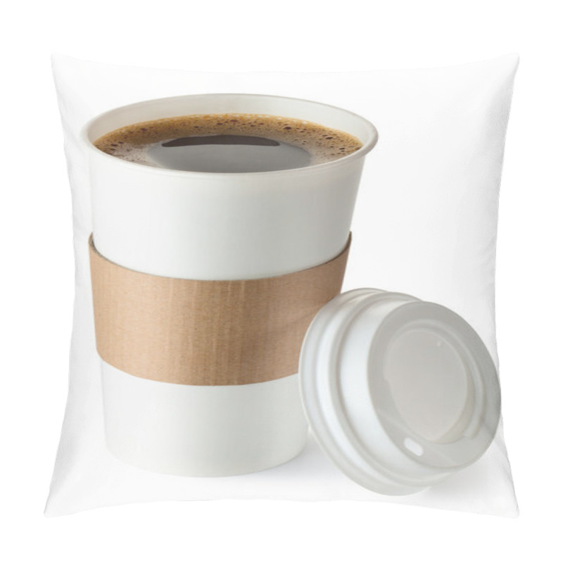 Personality  Opened Take-out Coffee With Cup Holder. Isolated On A White. Pillow Covers