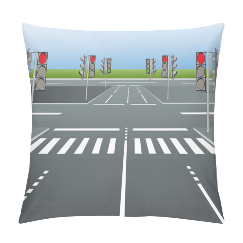 Personality  Vector Illustration Of City Roads With Traffic Lights Pillow Covers