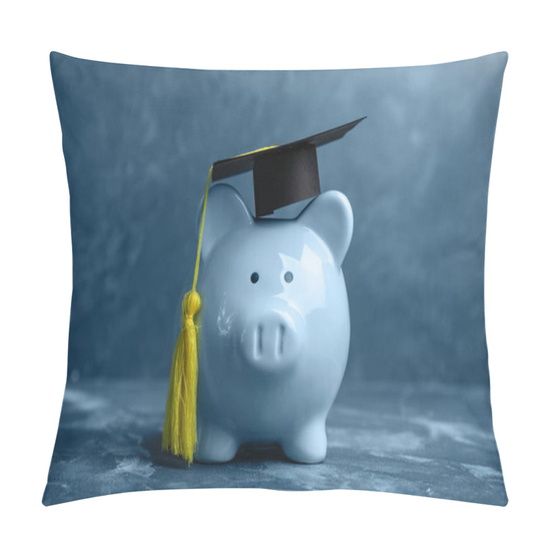 Personality  Piggy Bank With Graduation Hat On Table. Tuition Fees Concept Pillow Covers