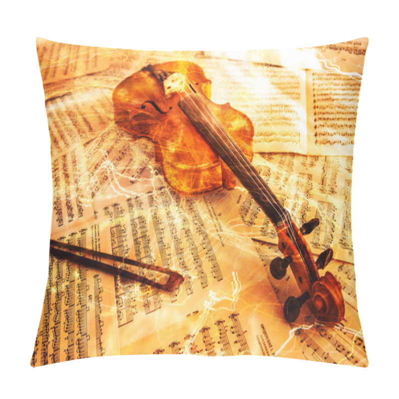 Personality  Old Violin Lying On The Sheet Of Music Pillow Covers