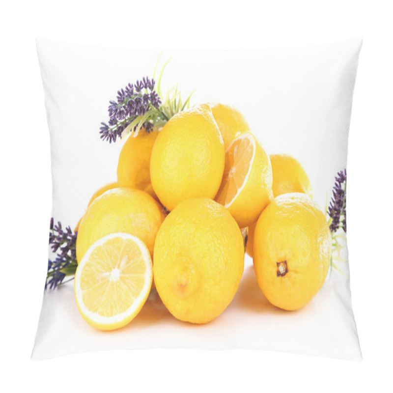 Personality  Still Life With Fresh Lemons And Lavender, Isolated On White Pillow Covers