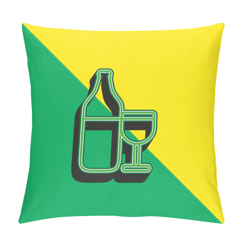 Personality  Bottle And Cup Outline Green And Yellow Modern 3d Vector Icon Logo Pillow Covers