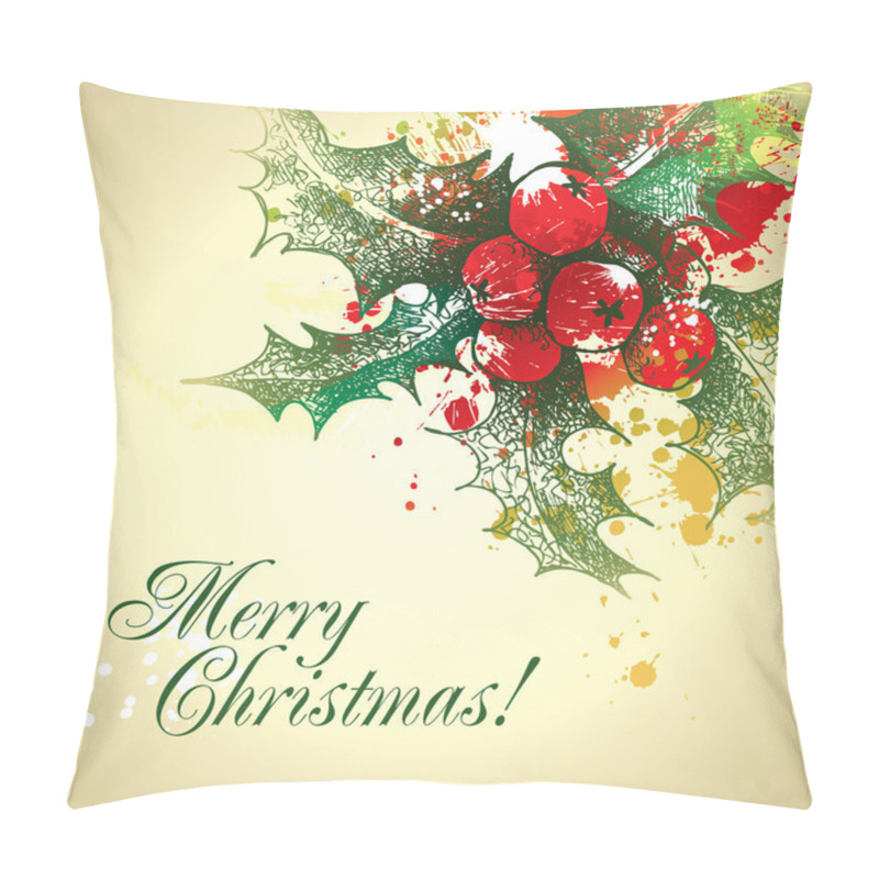 Personality  Christmas Holly With Drops And Sprays On A Beige Background Pillow Covers