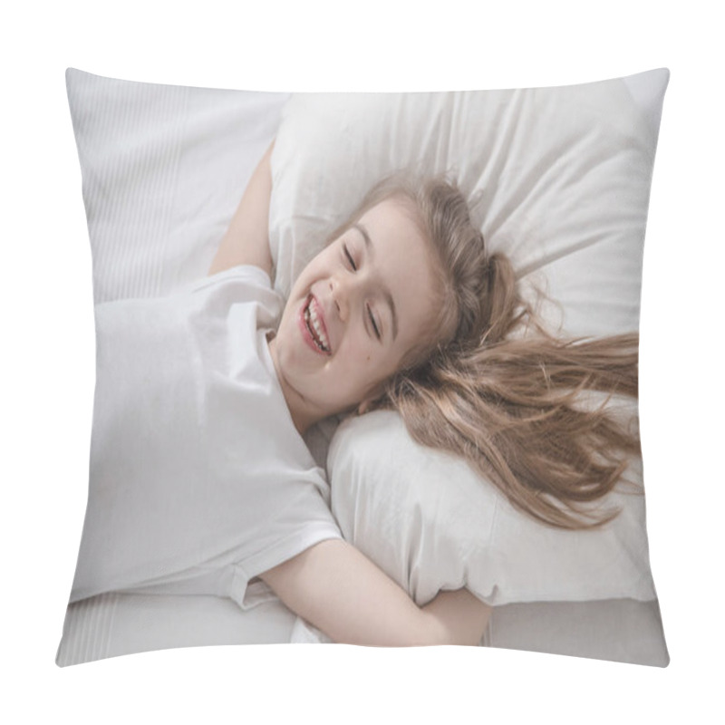 Personality  Cute Little Girl In Bed Woke Up In The Morning . Pillow Covers