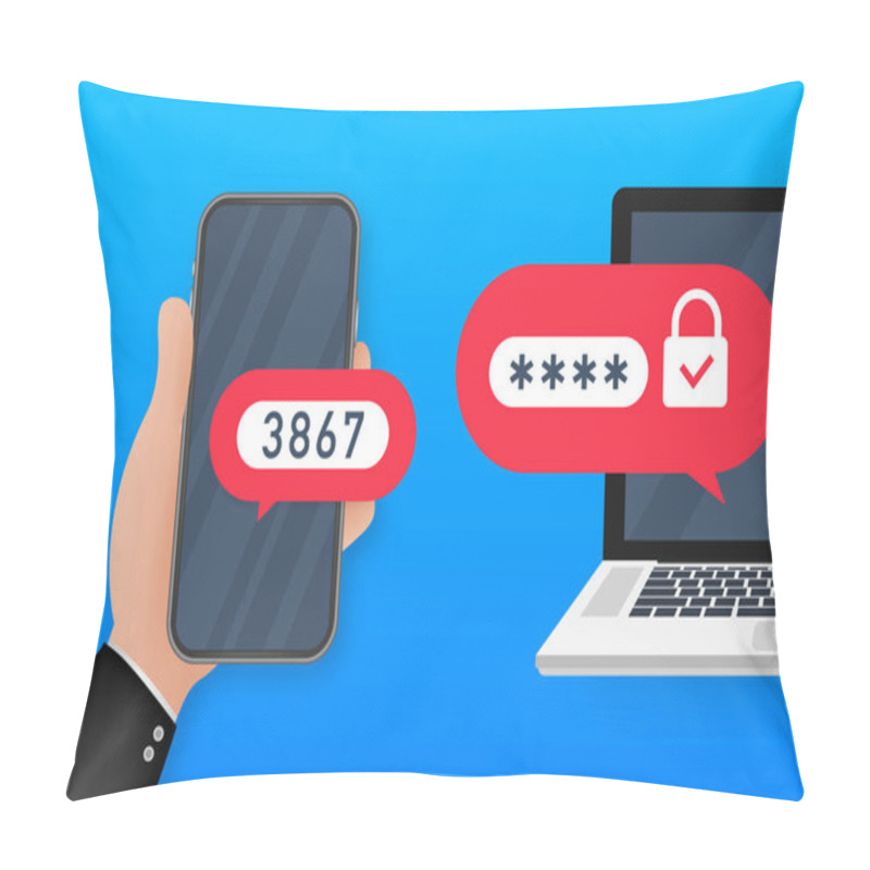 Personality  Two Step Authentication Vector Illustration, Flat Cartoon Smartphone And Computer Safety Login Or Signin. Vector Stock Illustration Pillow Covers