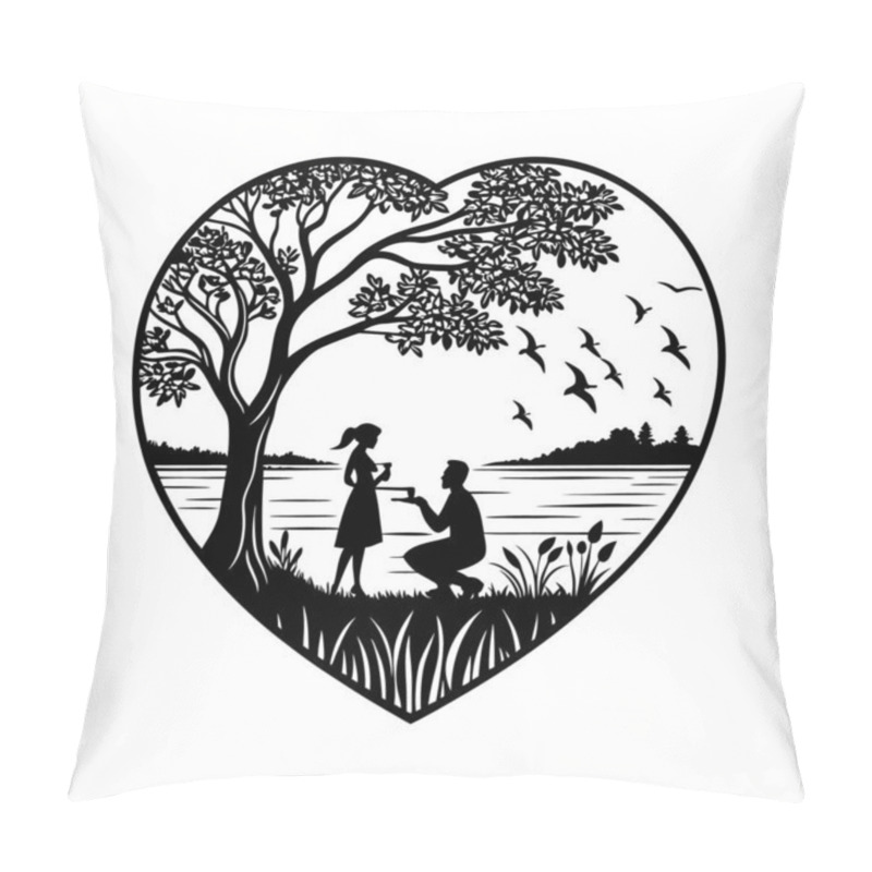 Personality  Romantic Proposal Silhouette In Heart-Shaped Nature Scene Pillow Covers