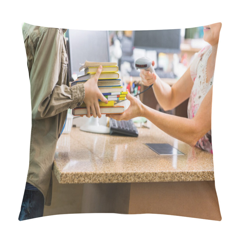 Personality  Schoolboy Holding Books At Library Counter Pillow Covers