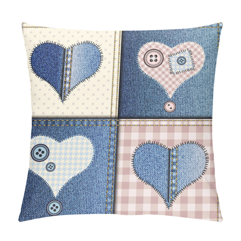 Personality  Jeans Patchwork With Applique Of Hearts Pillow Covers