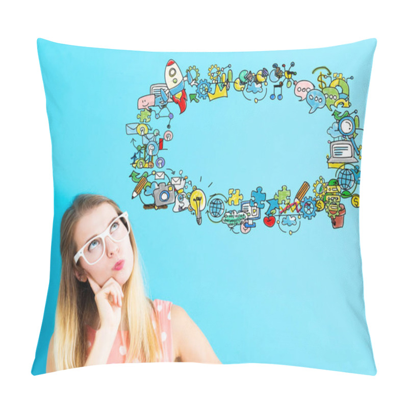 Personality  Young Woman With Cartoon Frame Pillow Covers