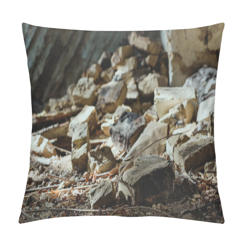 Personality  Abandoned Building With Scattered Damaged Bricks On Floor Pillow Covers