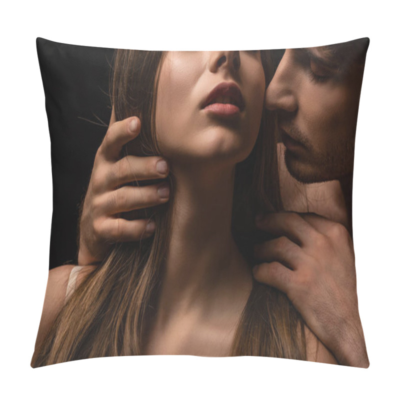 Personality  Sexy Young Couple Passionately Embracing With Closed Eyes Isolated On Black Pillow Covers