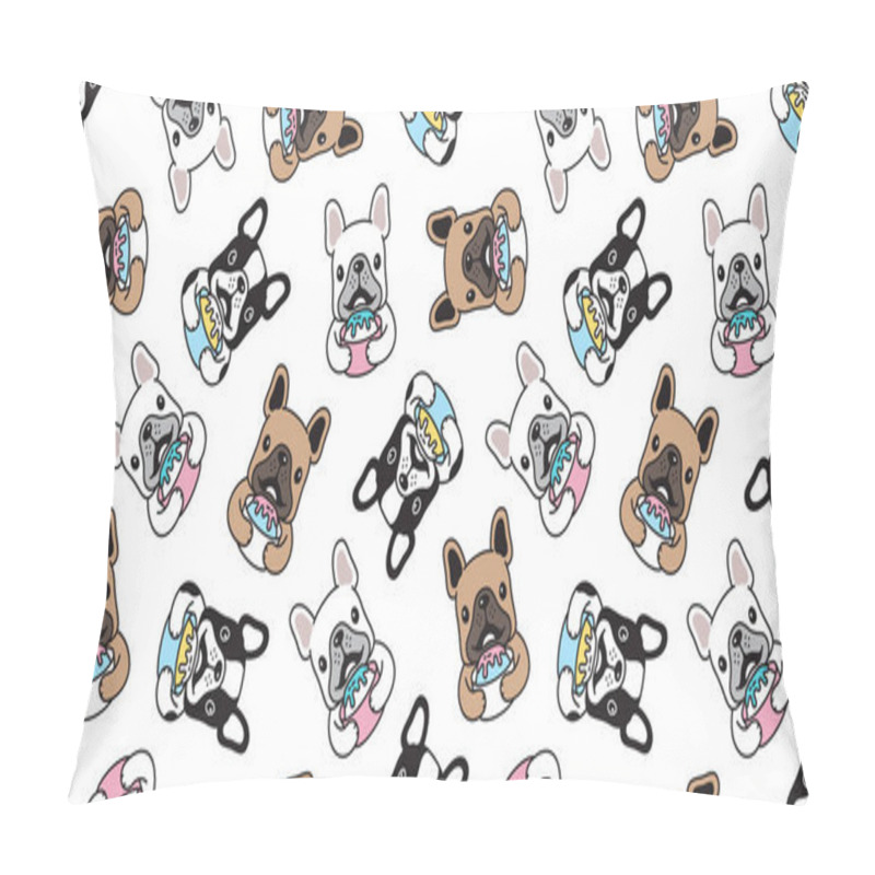 Personality  Dog Seamless Pattern Vector French Bulldog Ice Cream Cartoon Scarf Isolated Repeat Wallpaper Tile Background Illustration Doodle Pillow Covers