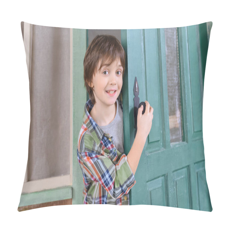 Personality  Boy Standing Near Door Pillow Covers