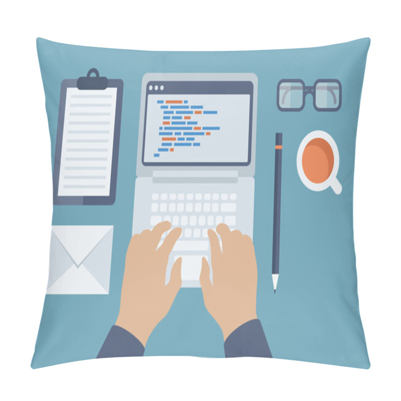 Personality  Web And HTML Programming Flat Illustration Pillow Covers