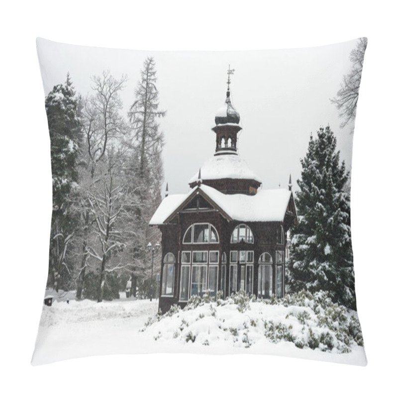 Personality  KARLOVA STUDANKA, CZECH REPUBLIC  JAN 2, 2019:  Spa Pavilion During Winter, Karlova Studanka,Jeseniky, Czech Republic. Famous Spa Where Former President Vaclav Havel Has Been Treated. Pillow Covers