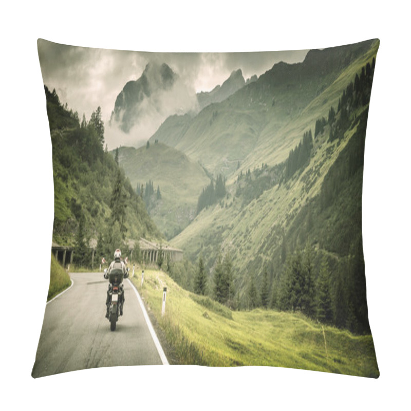 Personality  Motorcyclist On Mountainous Highway Pillow Covers