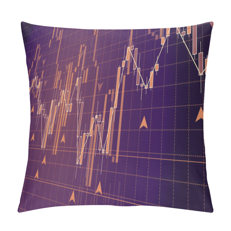 Personality  Forex Trade Market Chart Illustration. Stock Market Graph Diagram With Candlestick Bars And Indices Signals Graphic Design. Pillow Covers