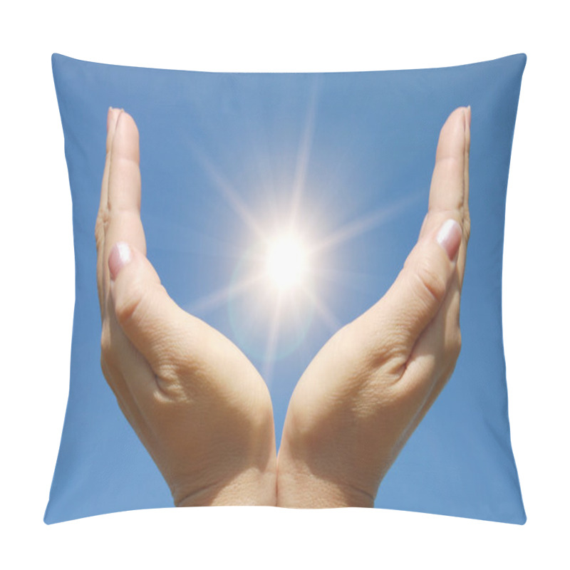 Personality  Female Hands Touching The Sun Pillow Covers