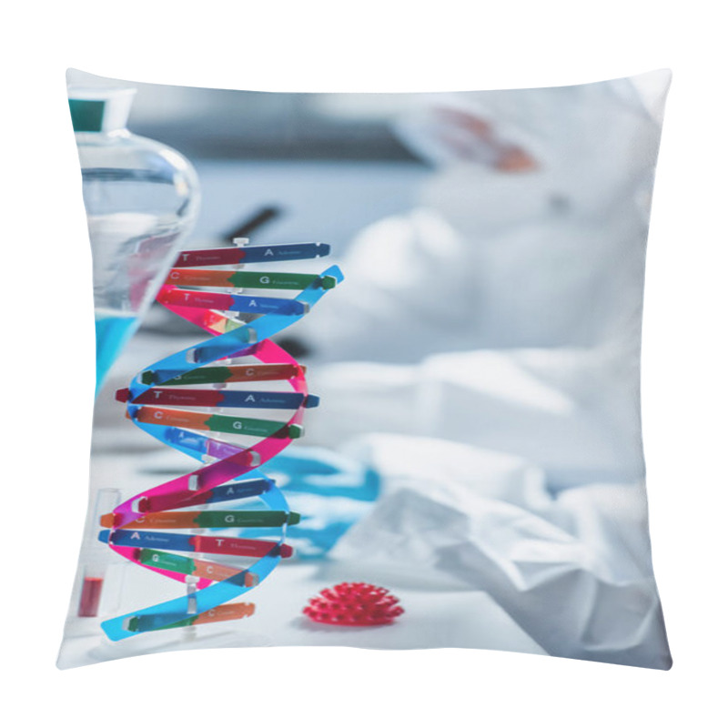 Personality  Dna And Coronavirus Bacteria Models Near Geneticists On Blurred Background Pillow Covers